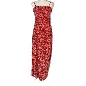 Pacific Vibes Red Floral Smocked Maxi Dress XXL New 124196J6 Front Slits